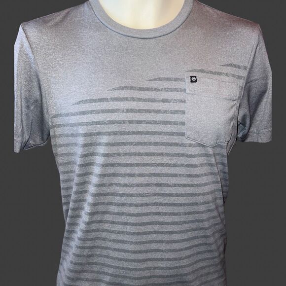 Travis Mathew Stripe Gray Crew Neck Stretch Performance Pocket Tee Size S #68 - Picture 2 of 4